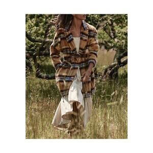 Anthropologie 'Brushed' Brown Plaid Coat Size S